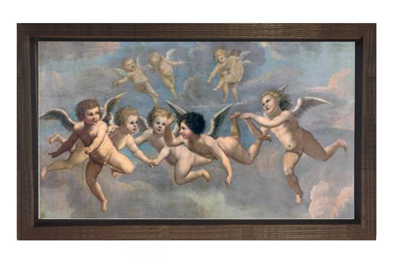 Küçük Melekler Tablosu Kahverengi Ahşap Çerçeve - 45x30