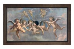 Küçük Melekler Tablosu Kahverengi Ahşap Çerçeve - 50x90