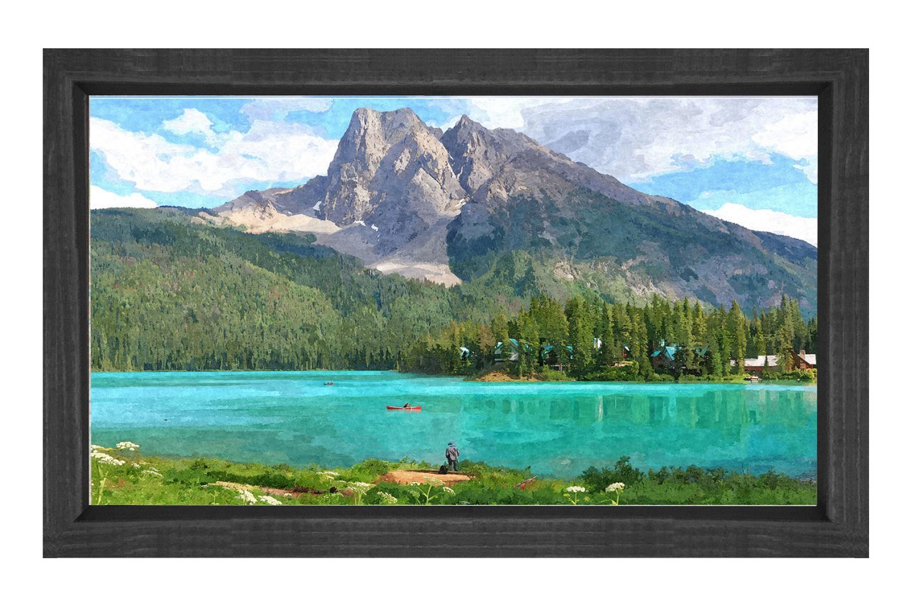 Göl ve Dağ Manzarası Tablosu Siyah Ahşap Çerçeve - 100x200