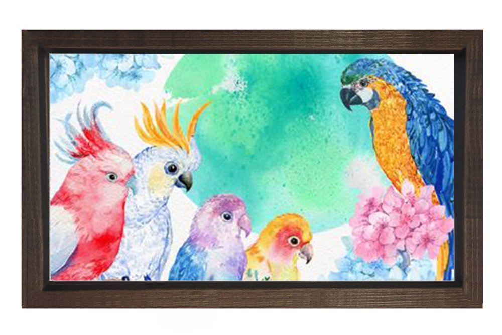 Papağanlar Tablosu Kahverengi Ahşap Çerçeve - 70x100