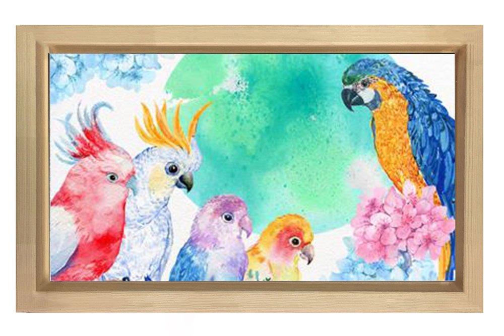 Papağanlar Tablosu Naturel Ahşap Çerçeve - 100x200