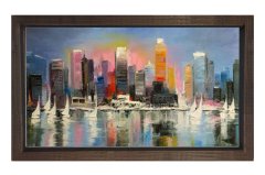 Metropol Şehir Yağlıboya Tablosu Kahverengi Ahşap Çerçeve - 50x90