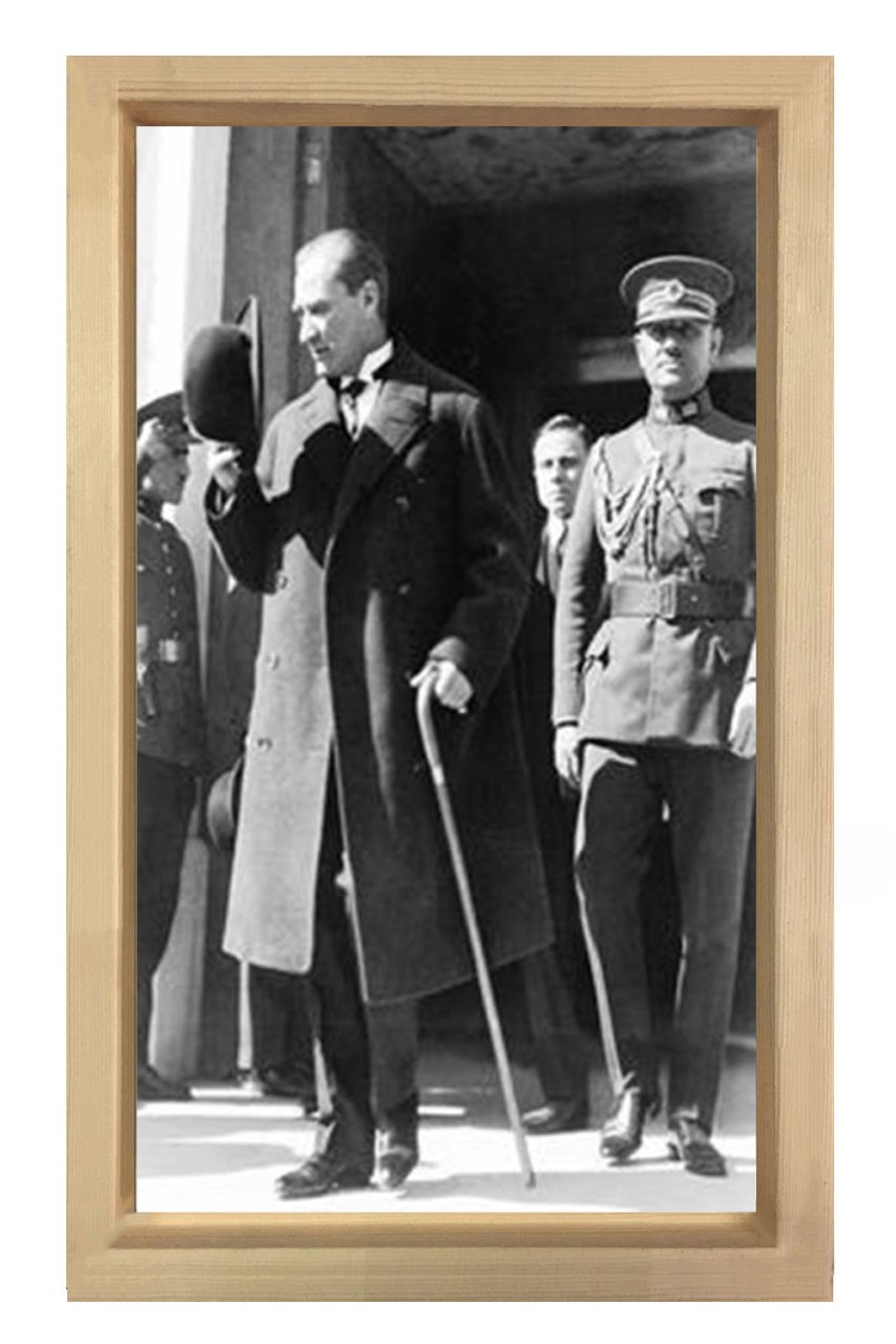 Atatürk Siyah Beyaz Tablosu Naturel Ahşap - 100x200