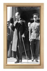 Atatürk Siyah Beyaz Tablosu Naturel Ahşap - 100x200