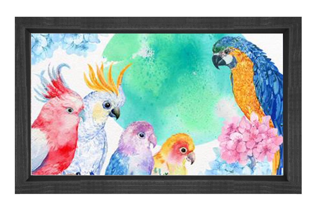 Papağanlar Tablosu Siyah Ahşap Çerçeve - 100x200