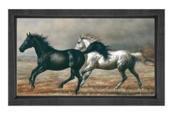 Siyah ve Beyaz At Tablosu Siyah Ahşap Çerçeve - 70x100