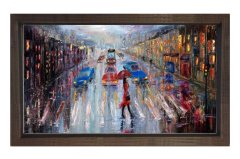 Yağmurlu Şehir YağlıBoya Tablosu Kahverengi Ahşap Çerçeve - 45x30