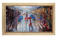 Yağmurlu Şehir YağlıBoya Tablosu Naturel Ahşap Çerçeve - 100x150