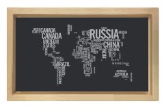 Dünya Haritası Tipografi Tablosu Naturel Ahşap Çerçeve - 50x90