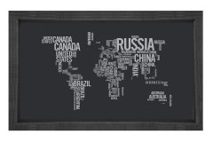 Dünya Haritası Tipografi Tablosu Siyah Ahşap Çerçeve - 70x100