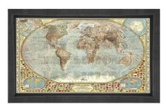 Dünya Haritası Tablosu Siyah Ahşap Çerçeve - 45x30