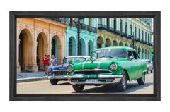 Renkli Şehir, Renkli Arabalar Tablosu Siyah Ahşap - 45x30