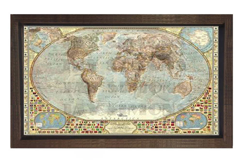 Dünya Haritası Tablosu Kahverengi Ahşap Çerçeve - 100x150