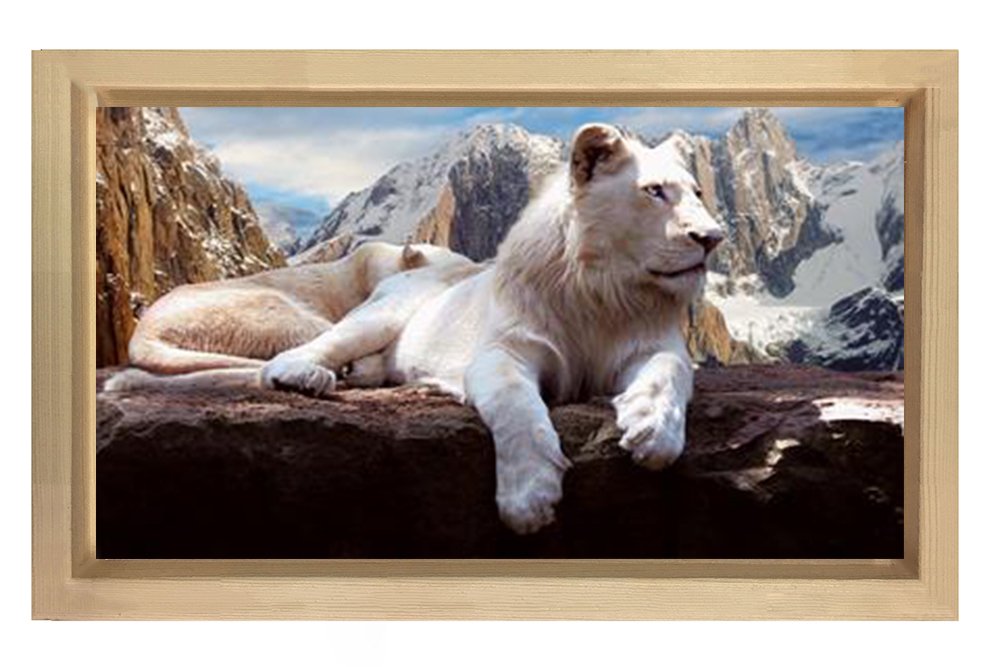 Kar Aslanı Tablosu Naturel Ahşap Çerçeve - 100x200