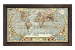 Dünya Haritası Tablosu Kahverengi Ahşap Çerçeve - 50x70