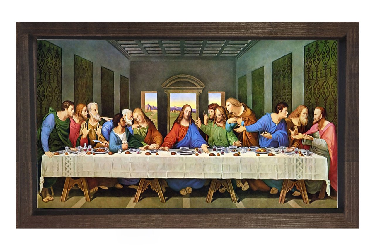 Son Akşam Yemeği Tablosu Kahverengi Ahşap Çerçeve - 40x60