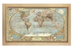 Dünya Haritası Tablosu Naturel Ahşap Çerçeve - 40x60
