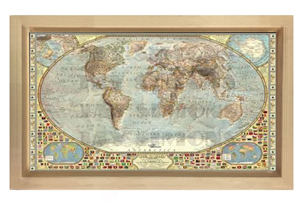 Dünya Haritası Tablosu Naturel Ahşap Çerçeve - 50x90