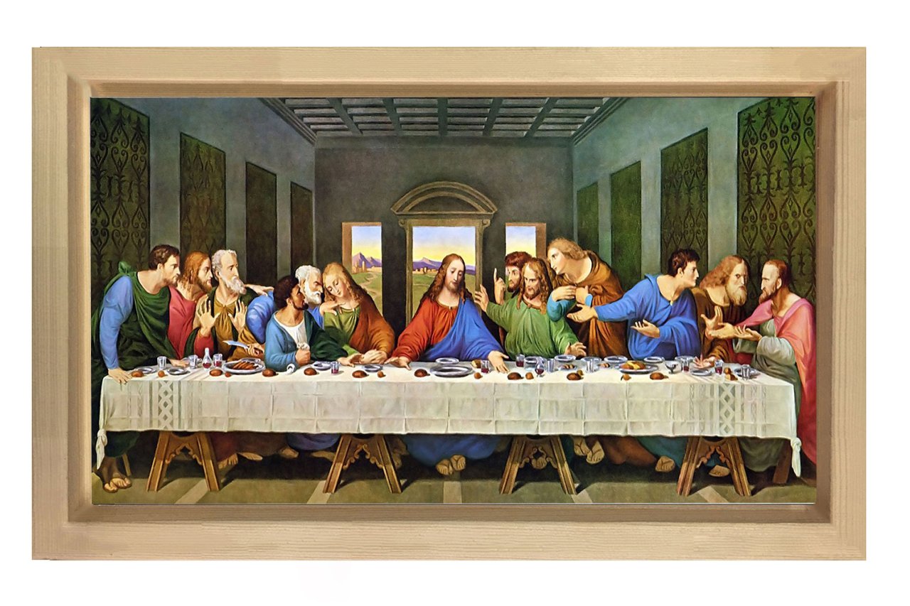 Son Akşam Yemeği Tablosu Naturel Ahşap Çerçeve - 50x70