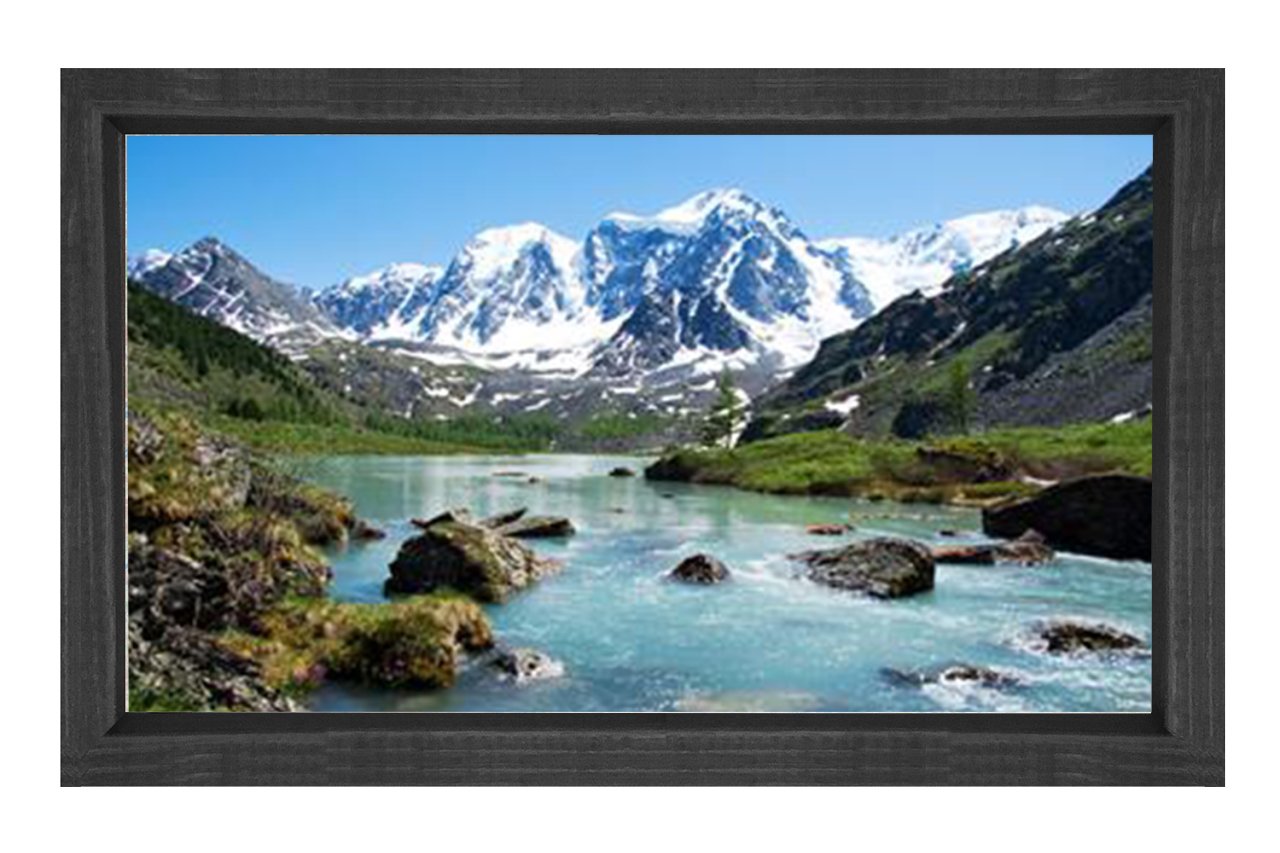 Karlı Dağ Manzarası Ve Kıyı Tablosu Siyah Ahşap Çerçeve - 100x200