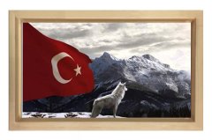 Bozkurt Ve Türk Bayrağı Tablosu Naturel Ahşap Çerçeve - 100x150