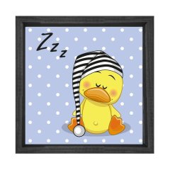 Uykucu Sarı Civciv Tablosu Siyah Ahşap Çerçeve - 90x90