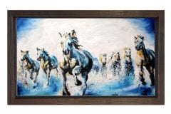 Beyaz Atlar Tablosu Kahverengi Ahşap Çerçeve - 100x200