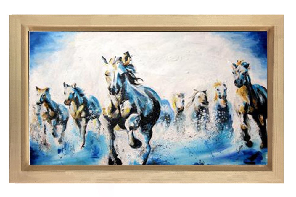 Beyaz Atlar Tablosu Naturel Ahşap Çerçeve - 100x200