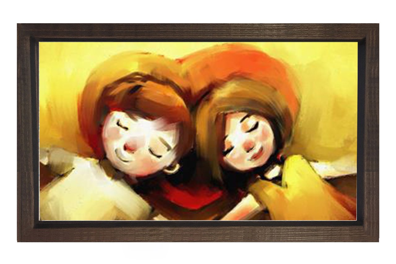 Çoçukluk Aşkı Tablosu Kahverengi Ahşap Çerçeve - 50x70