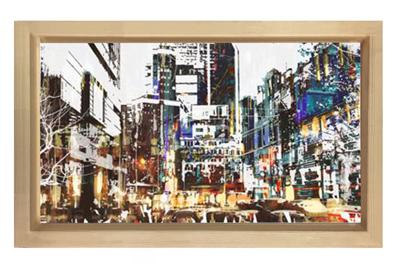 Vektörel Şehir Design Tablosu Naturel Ahşap Çerçeve - 50x90