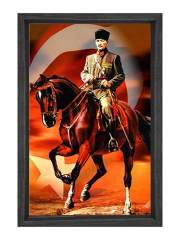 Atatürk Atın Üzerinde Tablosu Siyah Ahşap - 50x90