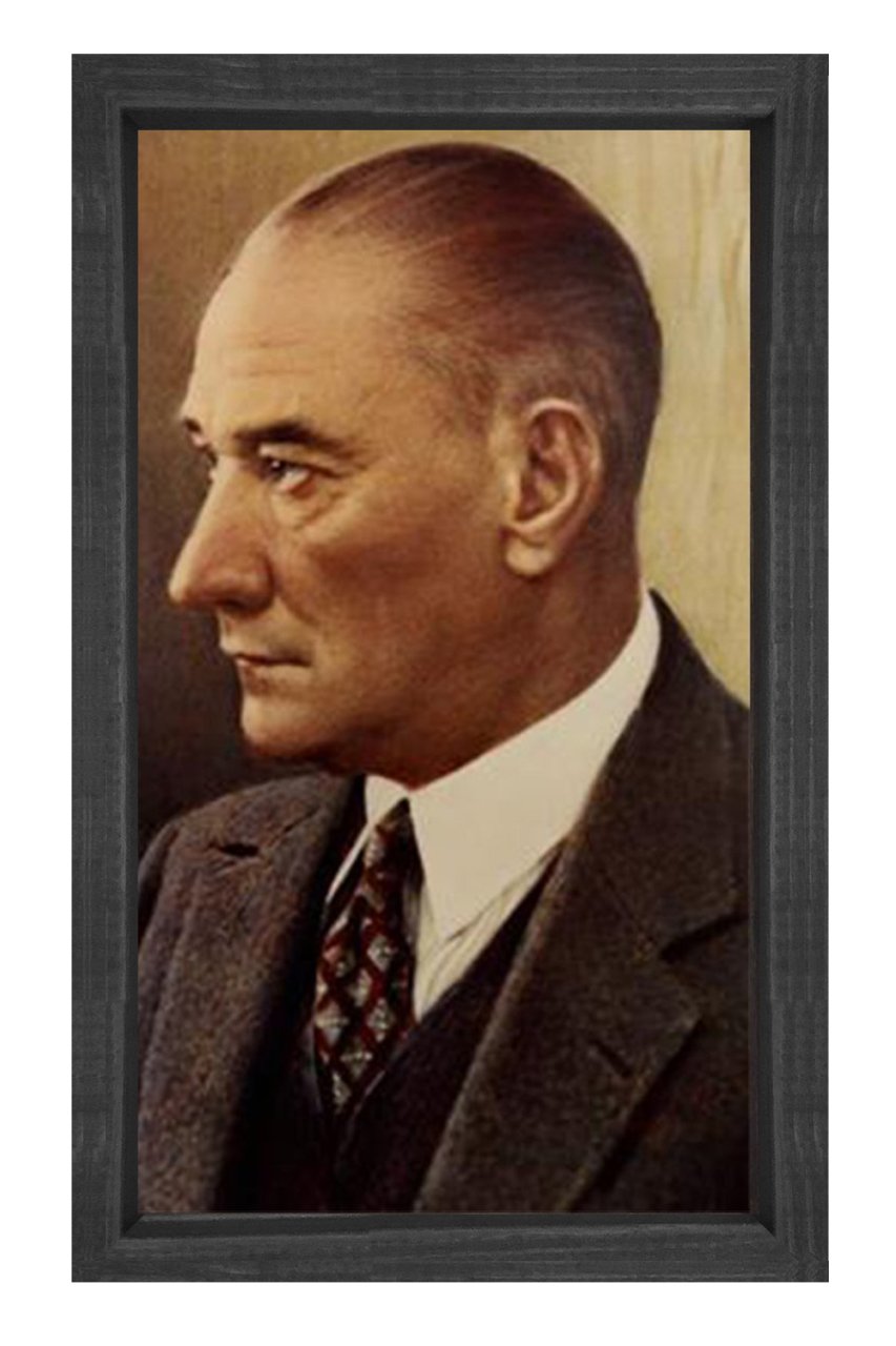 Atatürk Tablosu Siyah Ahşap - 50x90