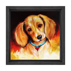 Köpek Yağlı Boya Reprödiksiyon Tablosu Siyah Ahşap Çerçeve - 30x30