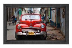 Şehir ve Klasik Kırmızı Araba Tablosu Siyah Ahşap - 40x60