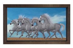 Beyaz Atlar Tablosu Tablosu Kahverengi Ahşap Çerçeve - 50x70