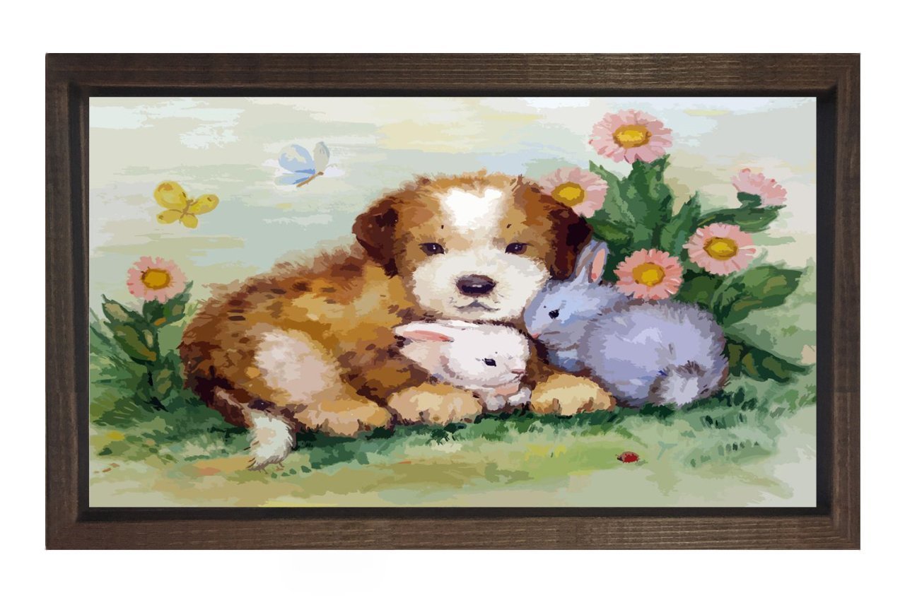 Sevimli Köpek Ve Tavşancıklar Tablosu