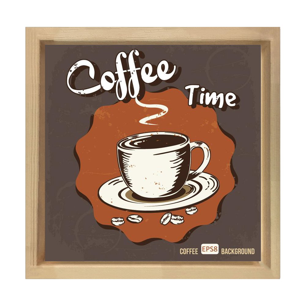 Kahve Zamanı Coffee Time Tablosu Naturel Ahşap Çerçeve - 40x40