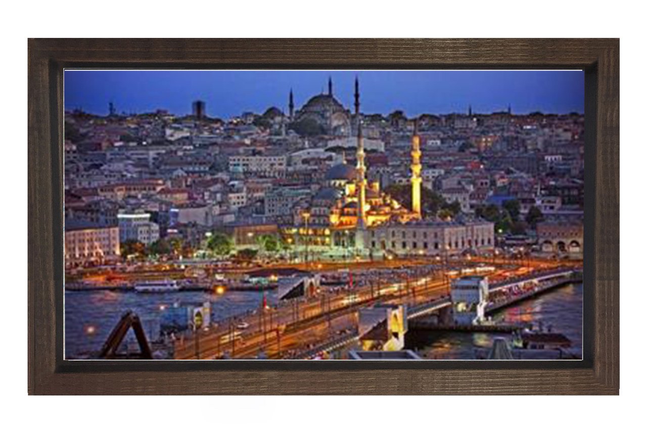 Galata Köprüsü 2 Tablosu Kahverengi Ahşap Çerçeve - 45x30