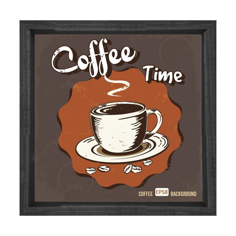 Kahve Zamanı Coffee Time Tablosu Siyah Ahşap Çerçeve - 60x60