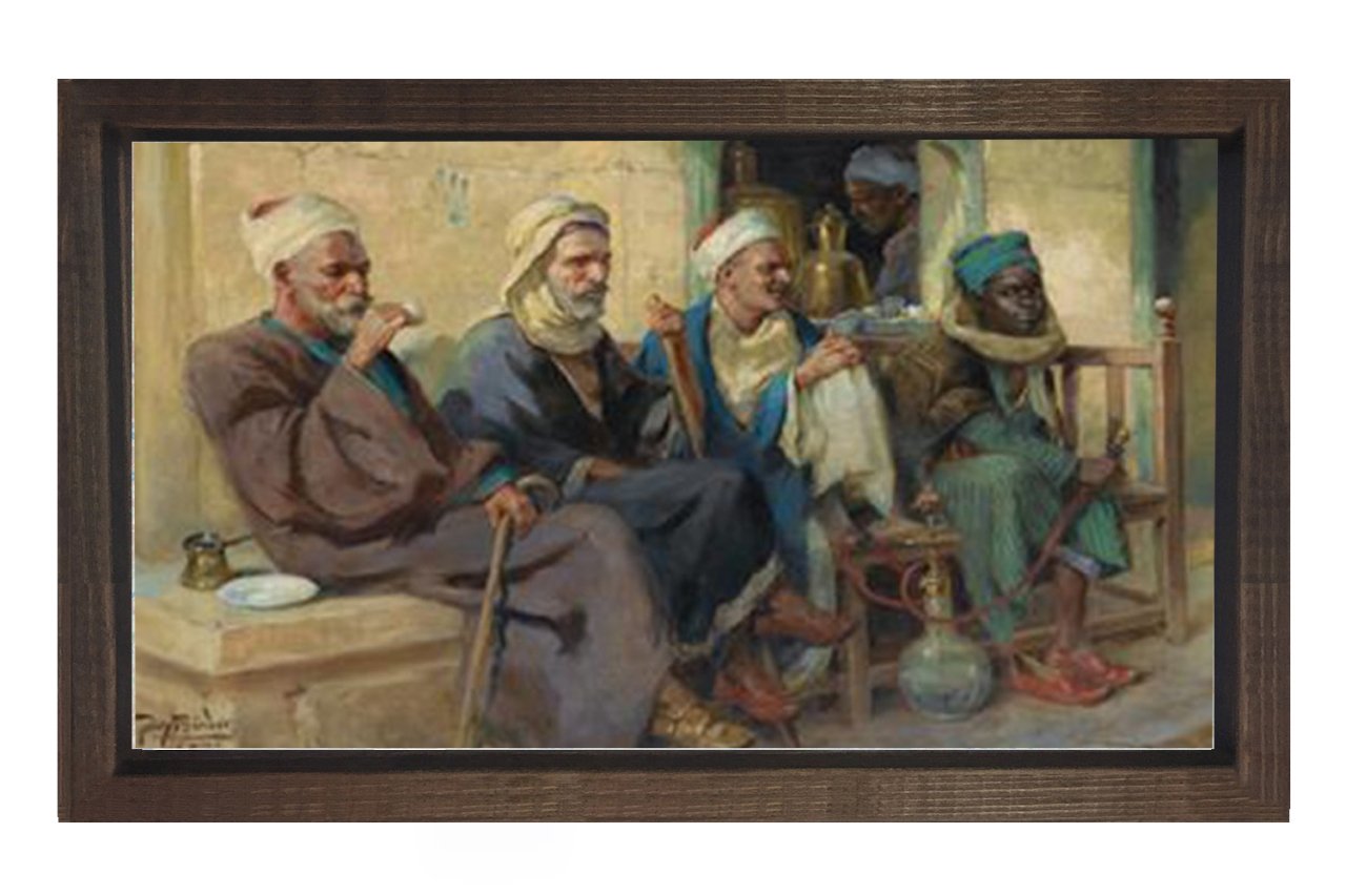 Kahvehane Osmanlı Tablosu Kahverengi Ahşap Çerçeve - 100x150