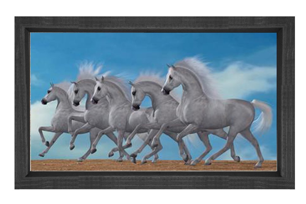 Beyaz Atlar Tablosu Tablosu Siyah Ahşap Çerçeve - 50x70