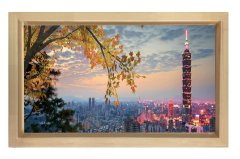 Dal ve Şehir Manzarası Tablosu Naturel Ahşap Çerçeve - 50x70