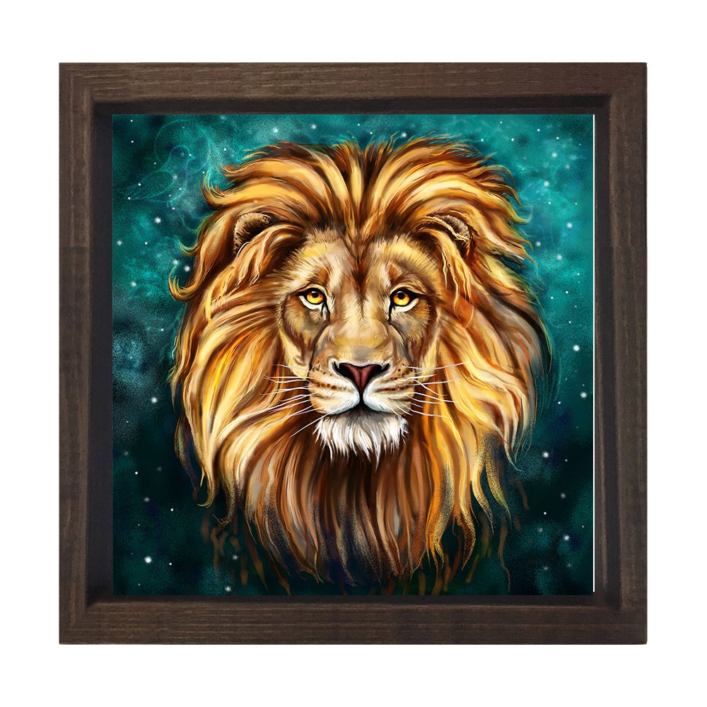 Aslan Tablosu Kahverengi Ahşap Çerçeve - 90x90