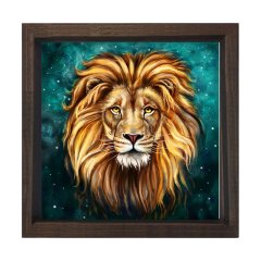 Aslan Tablosu Kahverengi Ahşap Çerçeve - 90x90