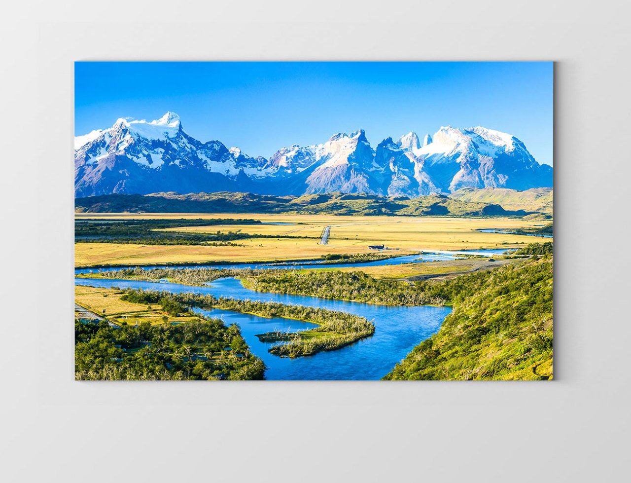 Karlı Dağ Ova Manzarası Tablosu Çerçevesiz - 50x90