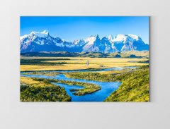 Karlı Dağ Ova Manzarası Tablosu Çerçevesiz - 50x90