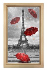 Kırmızı Şemsiye Tablosu Naturel Ahşap Çerçeve - 50x70