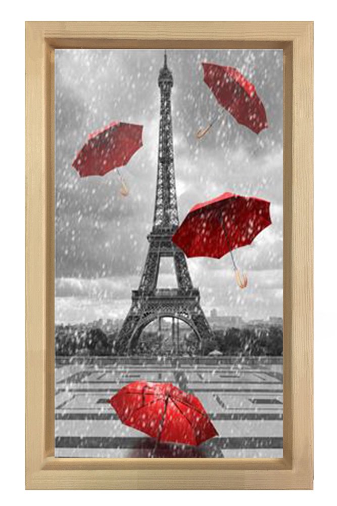Kırmızı Şemsiye Tablosu Naturel Ahşap Çerçeve - 70x100