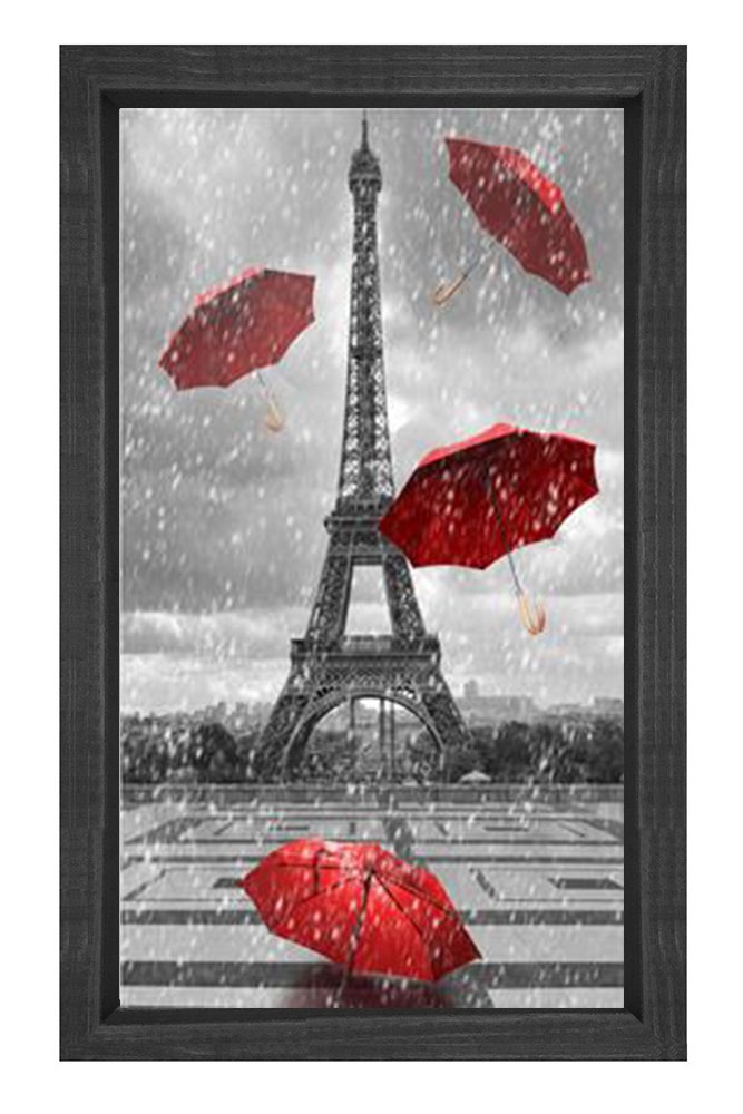 Kırmızı Şemsiye Tablosu Siyah Ahşap Çerçeve - 50x90