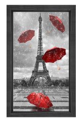 Kırmızı Şemsiye Tablosu Siyah Ahşap Çerçeve - 50x90